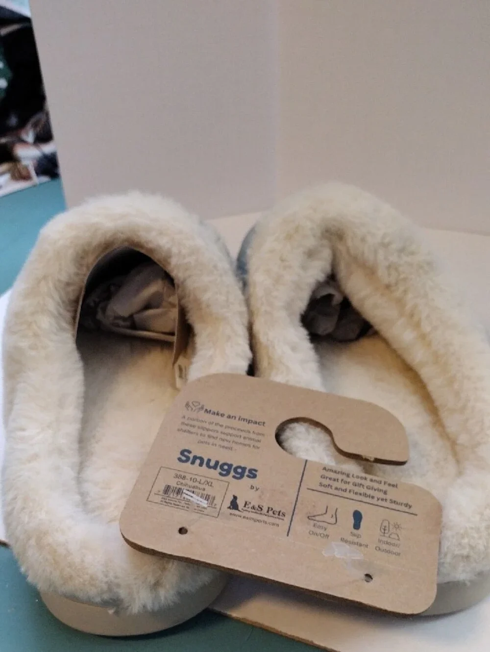Snuggs Light Blue Chihuahua Print Plush Slippers